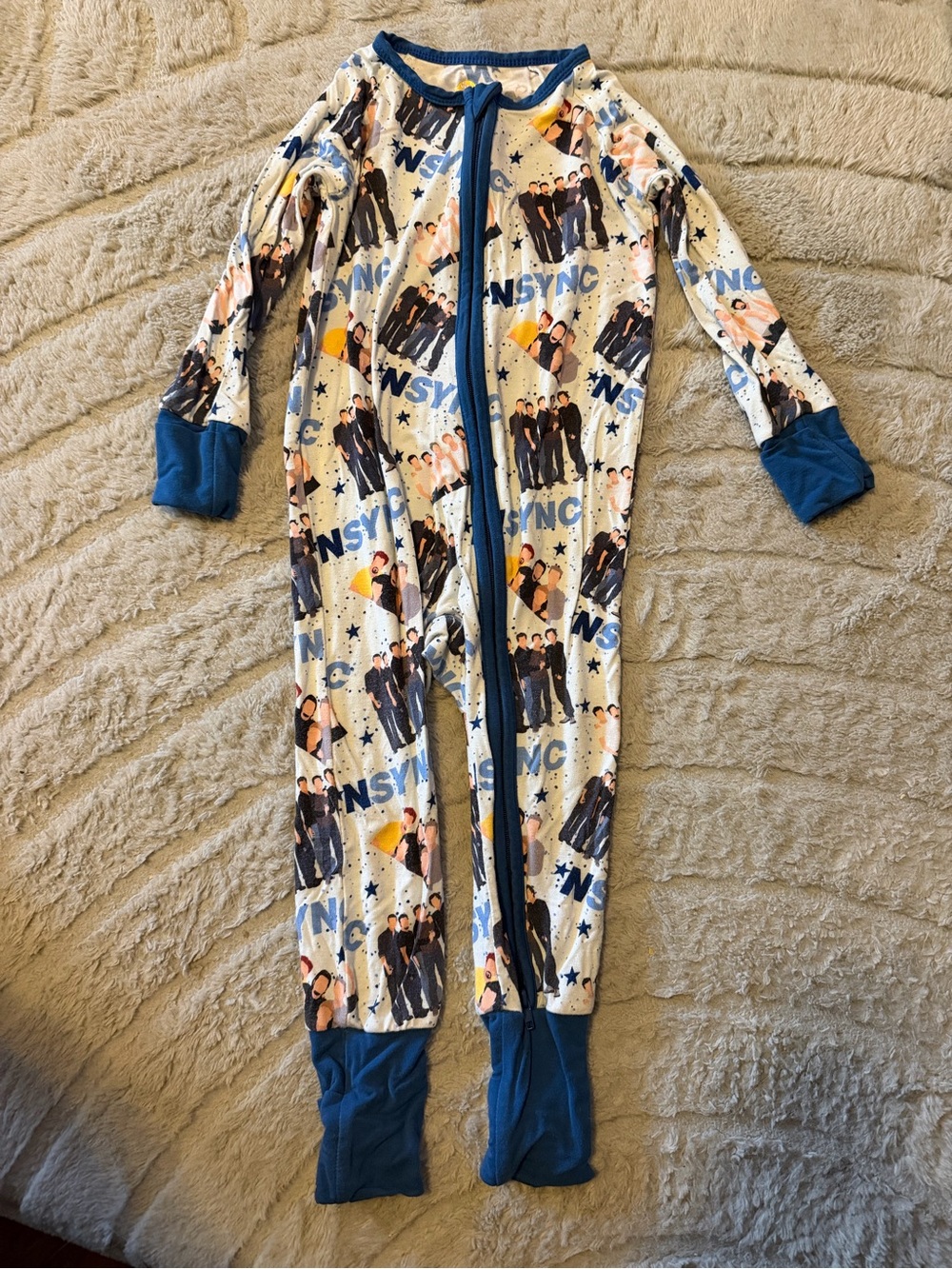 *NSYNC Kids One-Piece Footed Pajamas - Blue Trim